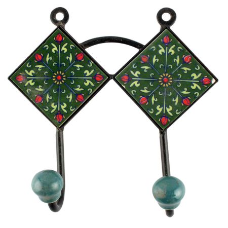 Forest Green Ceramic Tile Hook